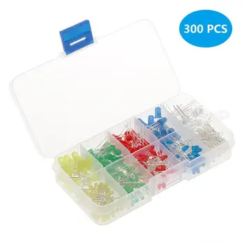 

300Pcs 10 Value Five Colors 3Mm Round Bright Light Led Diode Lamp Assortment Kit Light Emiting Diode Indicator Lights