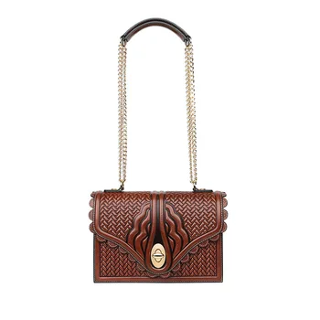 

Vintage Chic Style Genuine Cow Leather Women's Embossed Purse Female Small Flap Bag Chain Strap Lady Single Cross Shoulder Bag