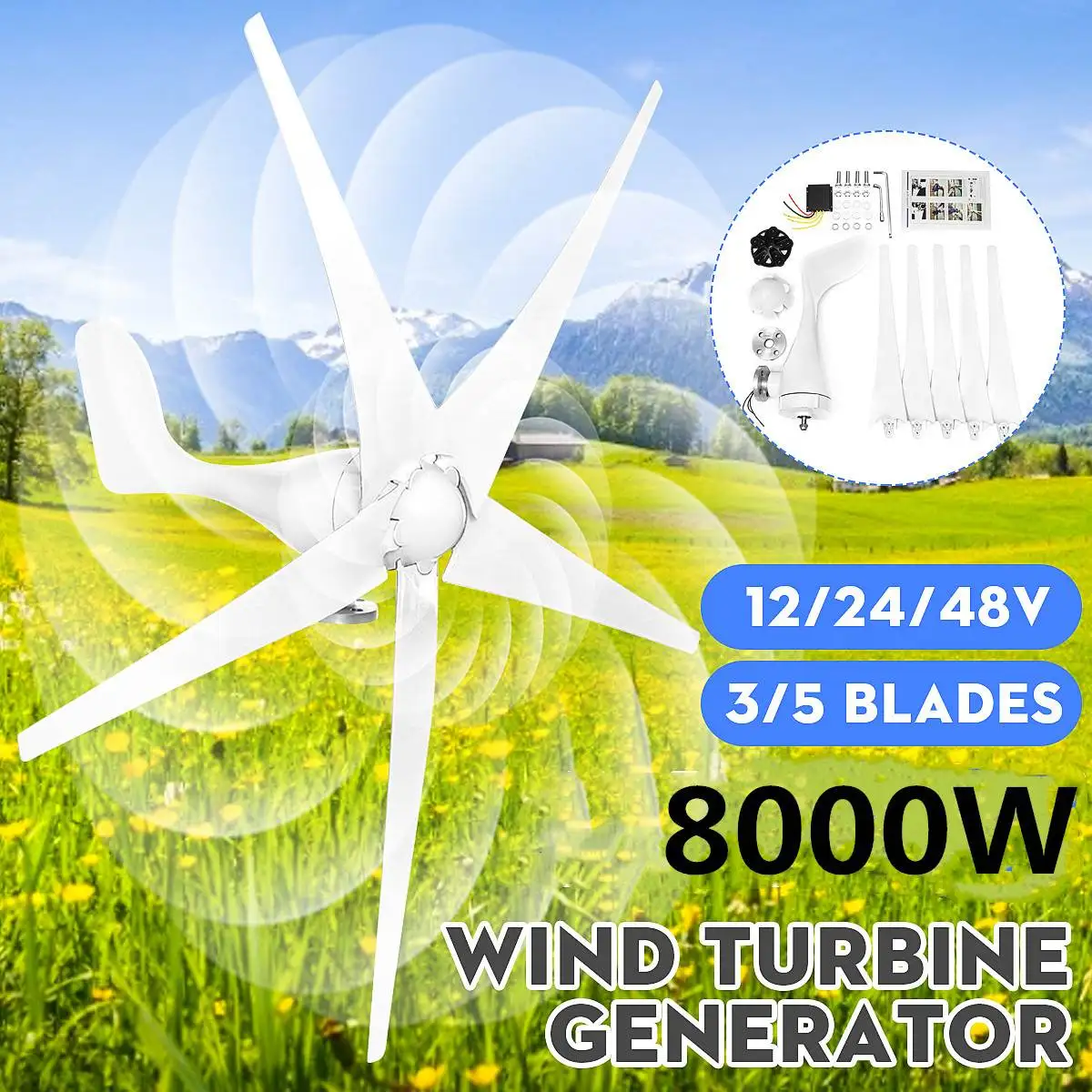 Wind Turbine Generator 5 Rotor Blades Permanent Magnet AC Synchronous Generator 