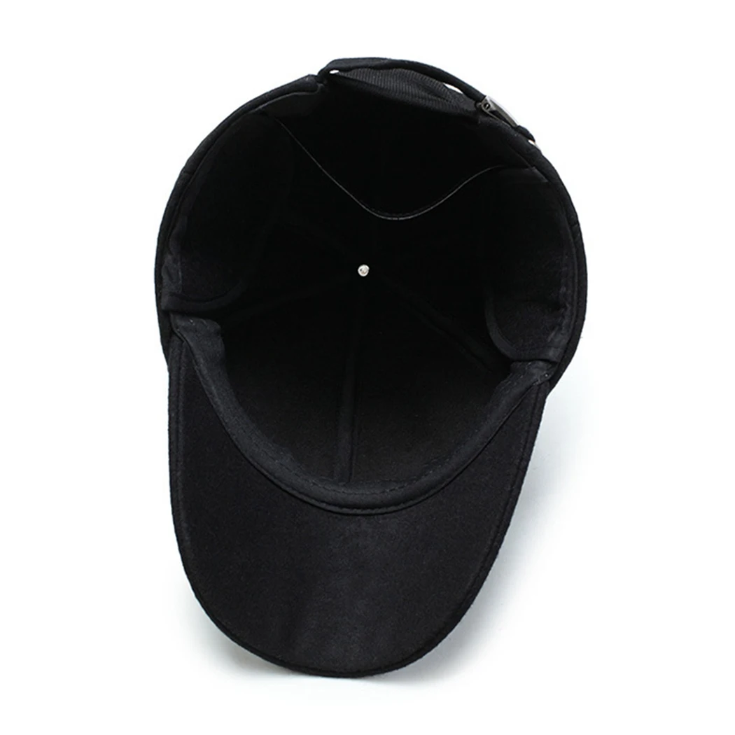Модная зимняя брендовая шерстяная шапка, Мужская теплая однотонная бейсболка с ушками, хип-хоп бейсболка, Повседневная шляпа для отца вышивка на кепке