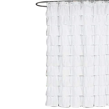 

White Shower Curtain Fabric / Pleated Bathroom Partition Curtain, 180 x 200 cm Long