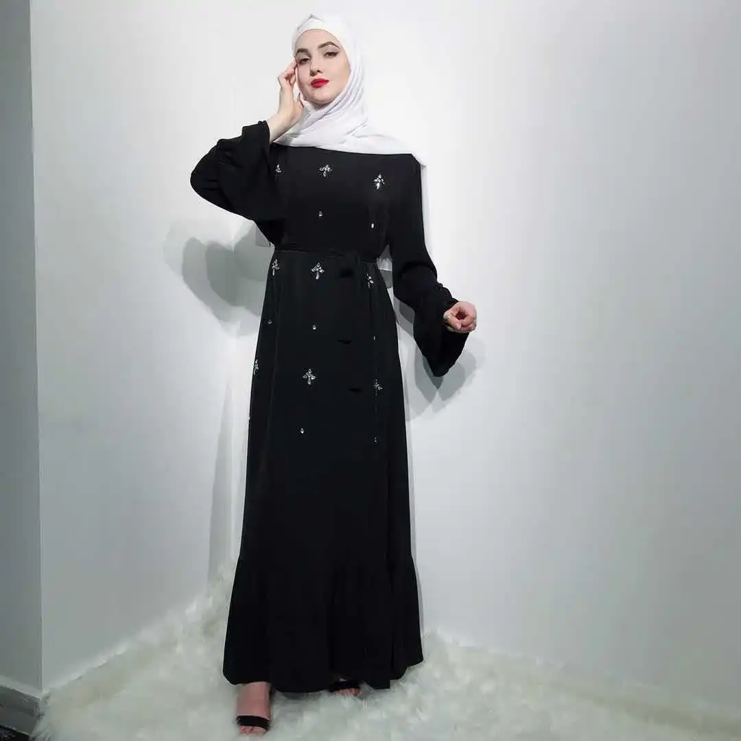 Г. abaya модное классическое платье с длинными рукавами и бисером для мусульманских дам по ислам Дубаи
