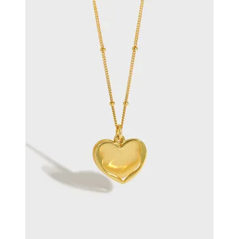 

100% 925 Sterling Silver Necklace 2020 Retro Gold Chain Heart Pendant Necklaces For Women Fashion Jewelry Gifts Accessories