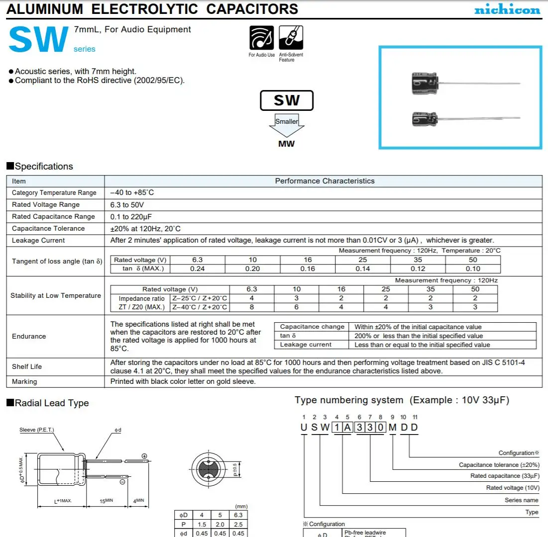 10 шт 100 мкФ 10В NICHICON SW серия 6,3x7 мм 10V100uF аудио алюминиевый ...