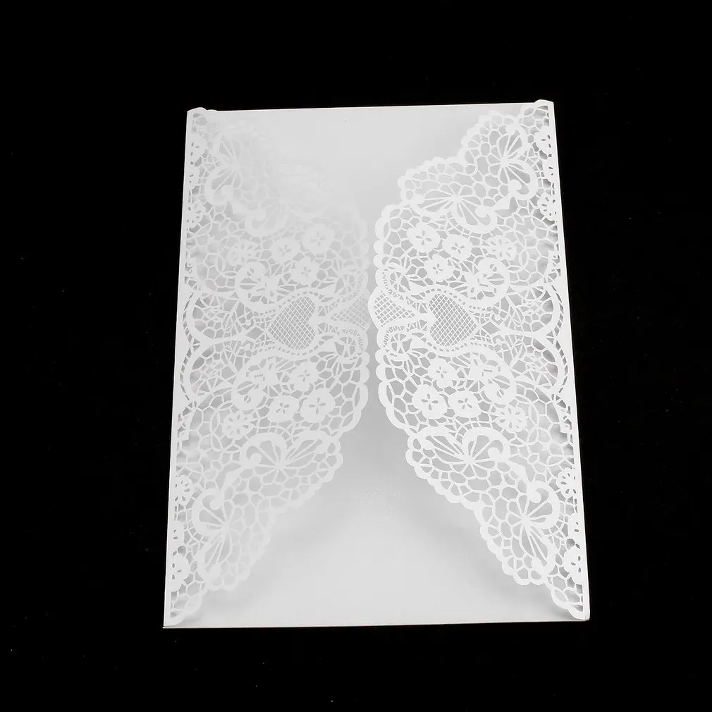  10 pcs Foldable Invitation Card Cover Exquisite Hollow Out Bride Groom Printing Cover for Wedding P - 4000315219847