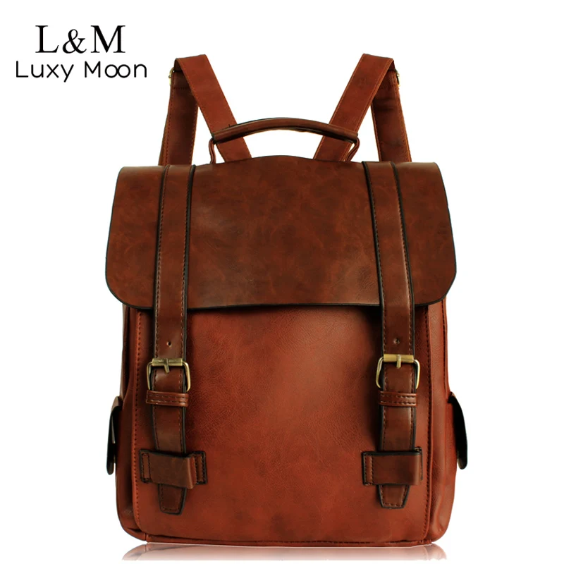brown leather school bag