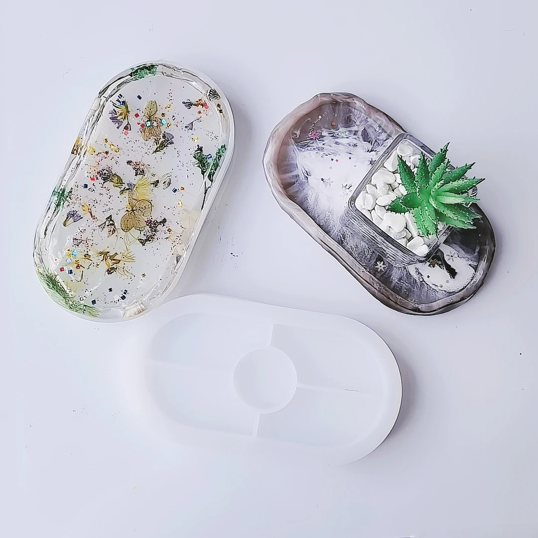타원형 코스터 트레이 에폭시 수지 몰드, 마노 슬라이스 컵 매트 홀더, 실리콘 몰드, 3D DIY 공예, 가정 책상 장식, 주조 도구