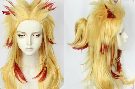 wigs Аниме демон убийца: Kimetsu no Yaiba Rengoku Kyoujurou парик косплей костюм - Цвет: wigs