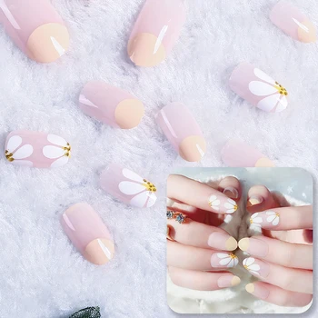 

24Pcs Comfort Acrylic Nail Art Tools Pink Flower Design False Nail Full Cover Fake Nails Super