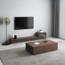 Mesa de té de diseño de madera para sala de estar, soporte de monitor de TV, mueble de borde ovalado de cuero y mármol, mesa de tv y mesa de centro de café
