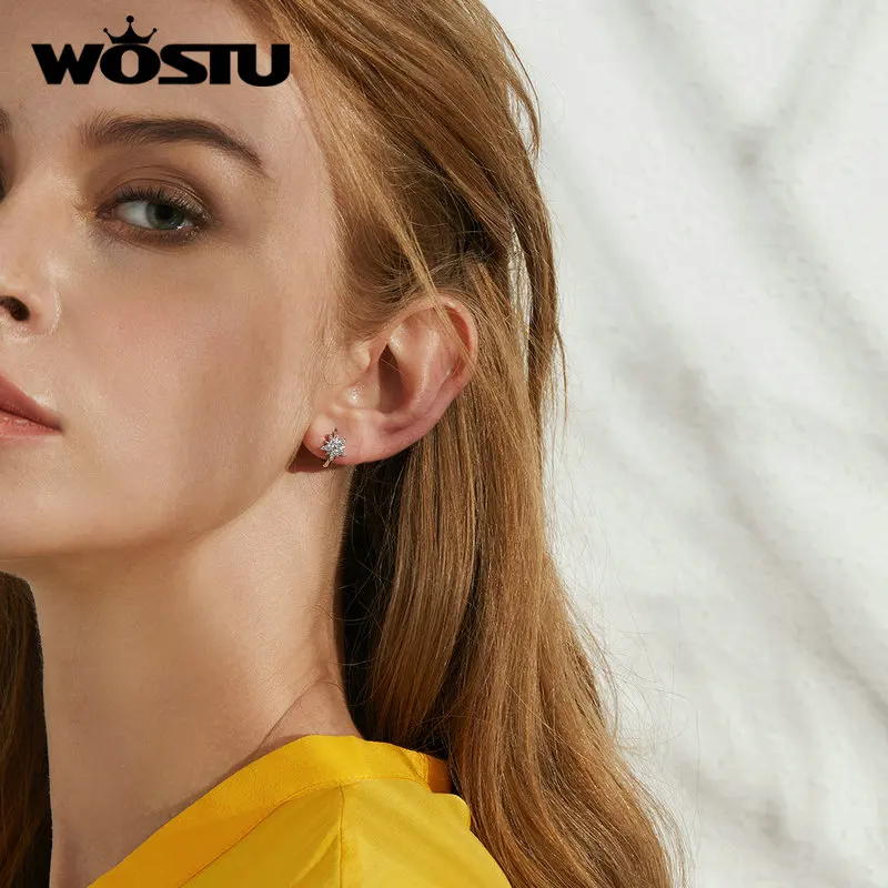 WOSTU подлинные 925 пробы серебряные серьги с Луной и звездой, Классические циркониевые умные серьги для женщин, ювелирные изделия CTE289