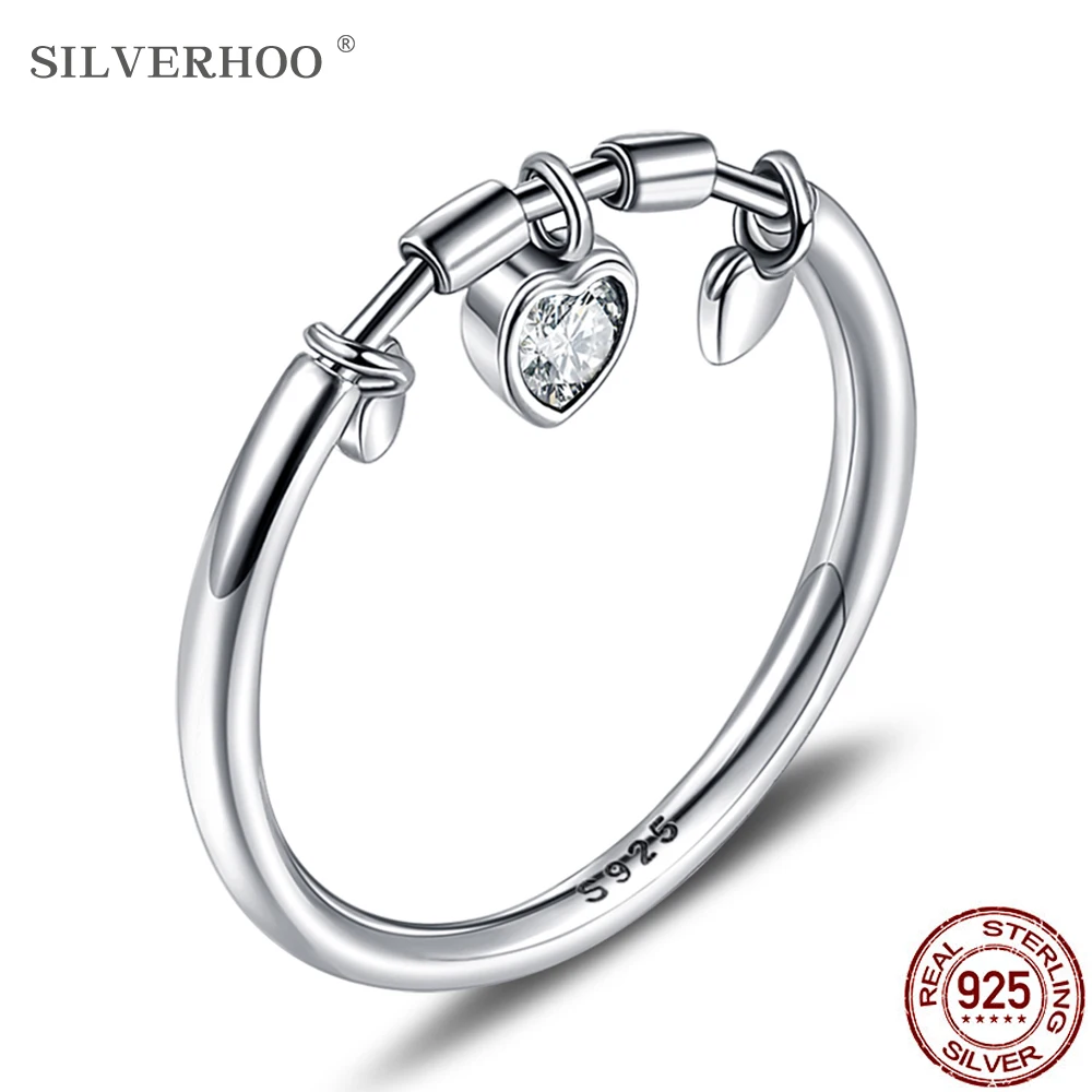 Women Ring SILVERHOO Heart-Shape 925-Sterling-Silver Cubic-Zirconia Wedding-Brand 5A