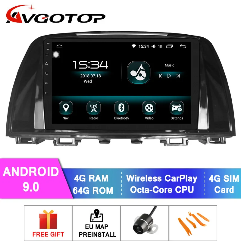 Sale AVGOTOP Android 9.0 Multimedia Player Car For MAZDA 2014-2016 MAZDA 6 4GB RAM 64GB FLASH BIG SCREEN in car dvd player 0