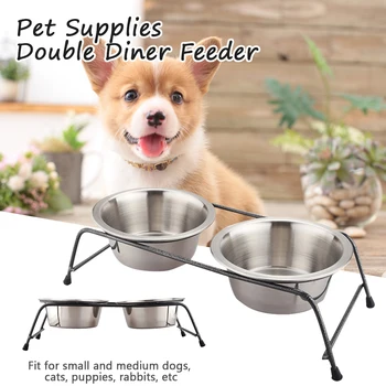

Easy Clean Stainless Steel Dog Bowl With Stand Double Diner Feeder Pet Supplies Cat Food Water Non Toxic Anti Slip Home Garden