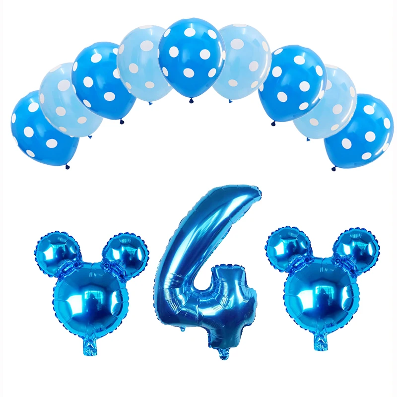 Blue 4 12 шт. фольгированные шары в виде Головы Микки, 30 дюймов, с рисунком животных из мультфильма, латексные гелиевые шары на день рождения, Минни Маус, вечерние украшения - Цвет: Blue 4