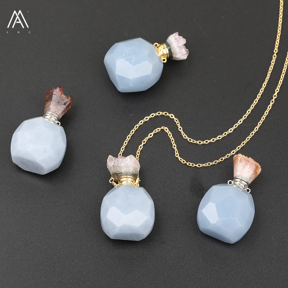 Подвеска в виде бутылочки парфюма с натуральным голубым ангелом аурой кварцевое