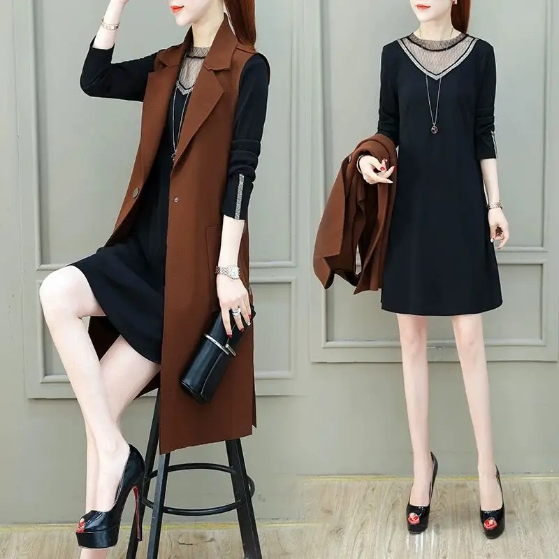 

Fashion Set WOMEN'S Dress Spring Clothing 2019 New Style Spring And Autumn Royal Sister Goddess-Style Elegant Jumper Dress Two-P