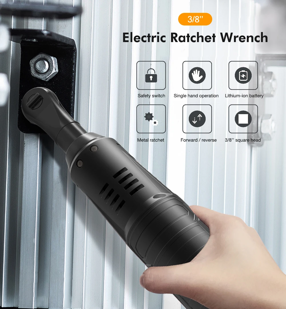 

3/8 Inch Electric Ratchet Wrench With Two Rechargeable Lithium-Ion Battery Kit Cordless 12V-28V With Sockets Tools Power Tools