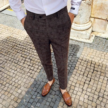 

2020 Autumn Winter Pantalon Clasico Hombre Plaid Suit Trousers Pants Men Wedding Pants Men Office Pants Business Pants Slim Fit