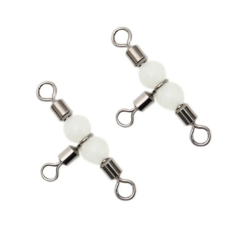 

10Pcs Stainless Steel T-shape Triple Rolling Swivels With Glow Beads Connector Fishing Rigs Connector Fishing Tackle Accessory