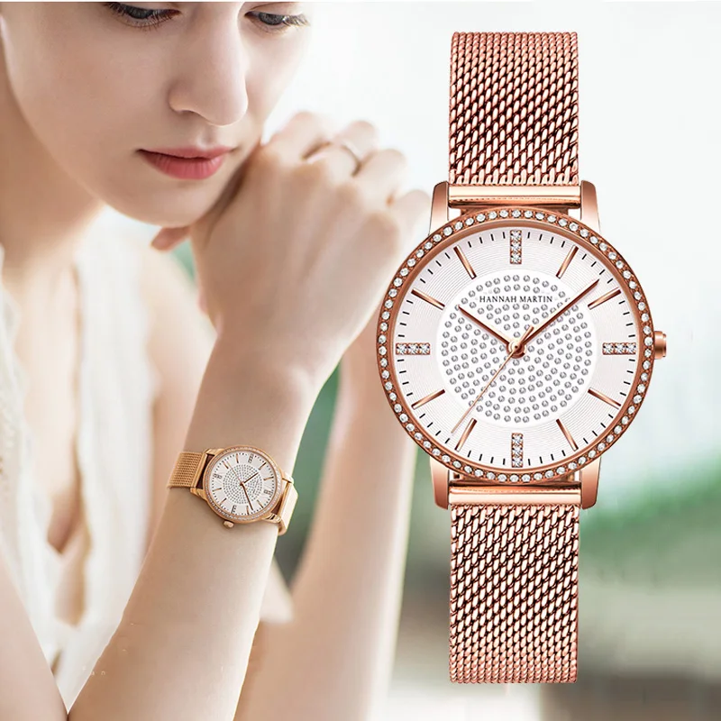 

Zegarki Damskie Luxury Mesh Brand Woman Bracelet Watch New Woman Watches Diamond Rose Gold Japan Quartz Movement Dress Watch2109