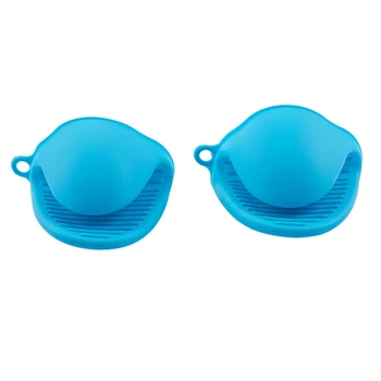 

2x Oven Mini Mitts Silicone Heat Resistant Anti-scald Gloves for Cooking Pinch Grips, Pot Holder and potholders Blue