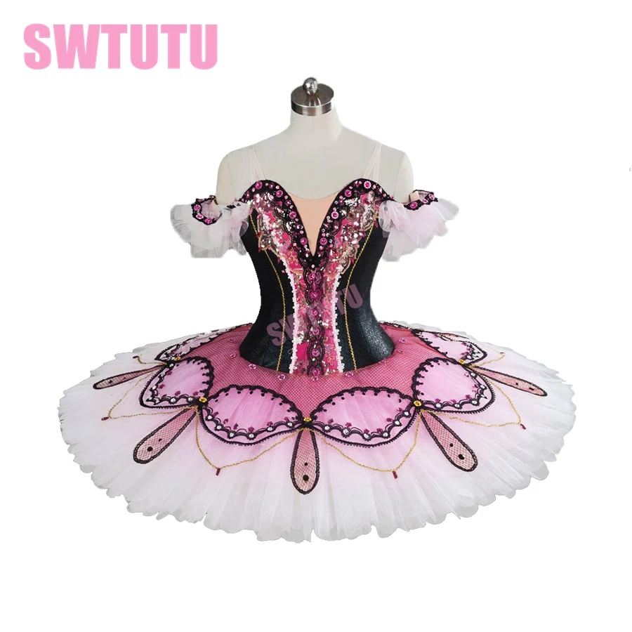 

2017New Arrival!high quality black pink ballet tutu professional tutu with flowers pancake tutu classical ballet tutu BT9100