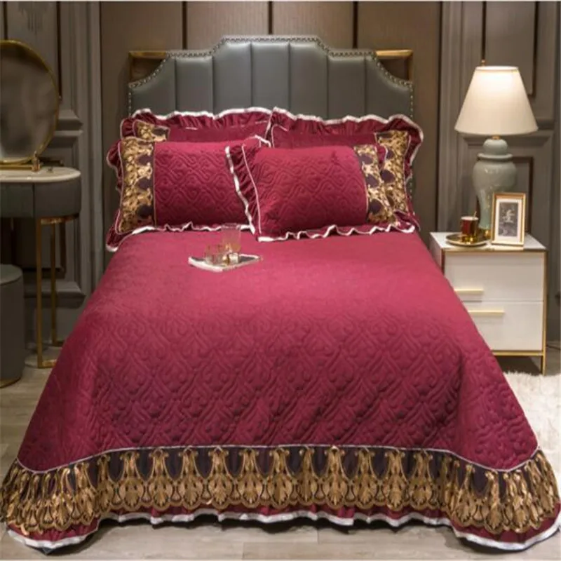 Покрывало для кровати из хрустального бархата, роскошное покрывало из 3 предметов, покрывало для кровати королевского размера, однотонное бархатное покрывало для кровати, многослойное