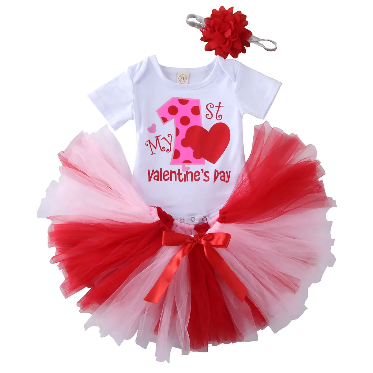 Одежда для новорожденных девочек 0-18 месяцев с надписью «My 1st Valentine», комбинезон+ кружевная юбка, комплект одежды, милый комплект одежды для маленьких девочек - Цвет: Белый