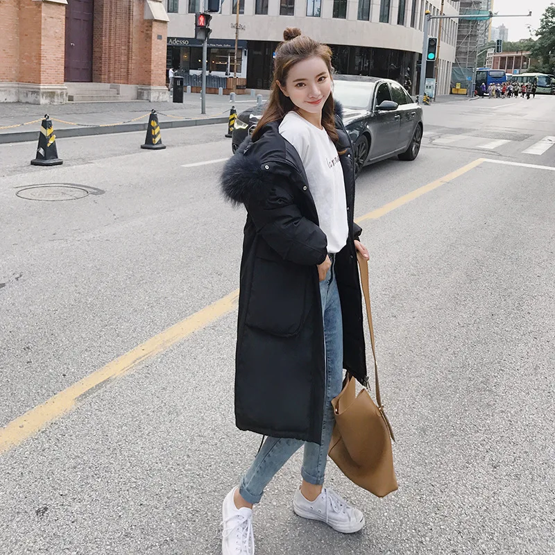 

Cotton-padded Clothes Women's 2019 Autumn And Winter New Style Korean-style Large Fur Collar Mid-length over-the-Knee Loose-Fit