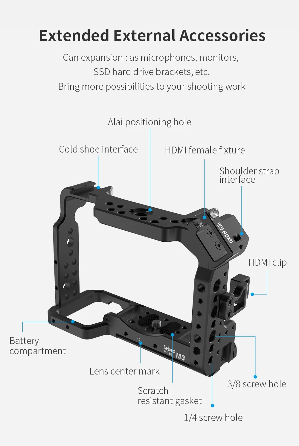 Selens A7iii A7R3 A7M3 Aluminum Alloy Cage Rig Cold Shoe Mount Stand Protective