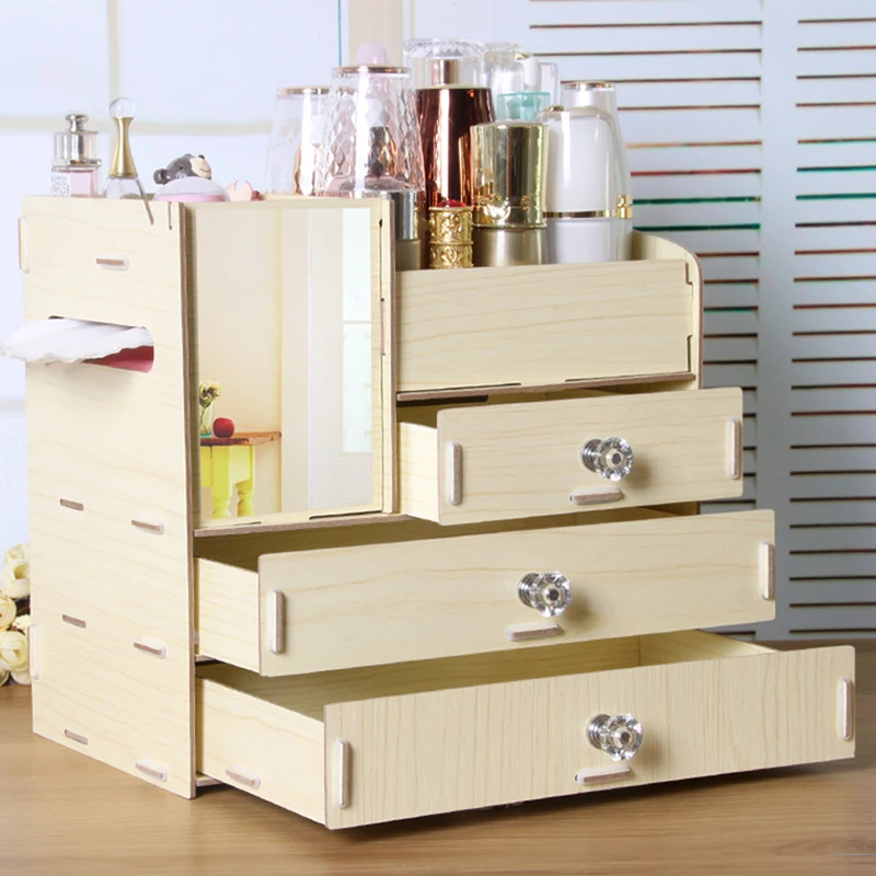 Makeup Organizer Drawers wood Cosmetic Storage Box Jewelry Dressing Table Skin Care Rack Container