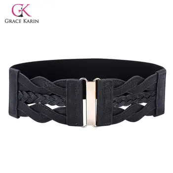 

Grace Karin Women New Fashion Braided Waistband Waist Belt Elastic PU Leather WaistBelt 2020 Faux Leather Dress Wide Waist Belt