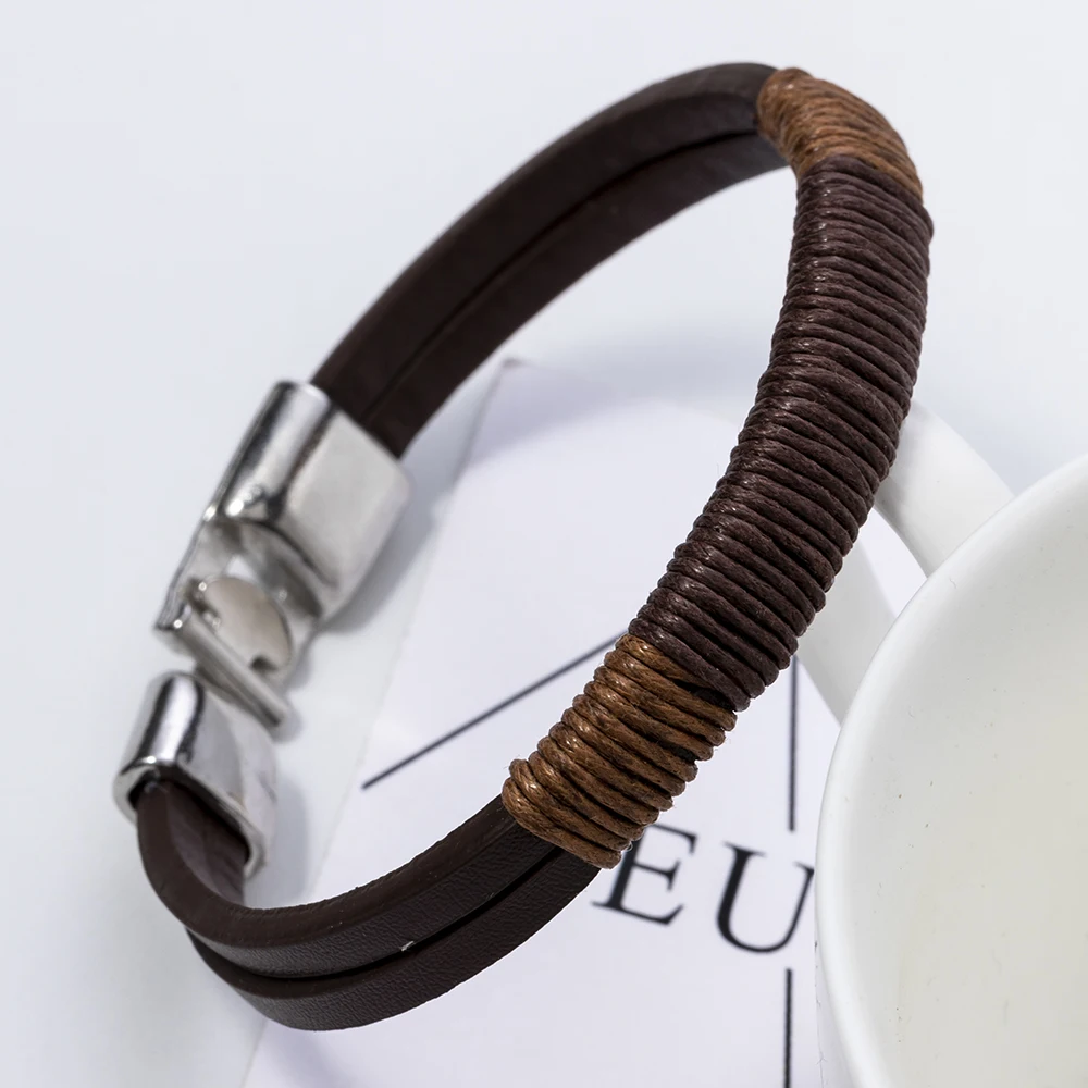 Серфер Мужские Винтажные Конопля обертывание кожаный браслет наручная повязка наручник черный коричневый браслет ювелирные изделия