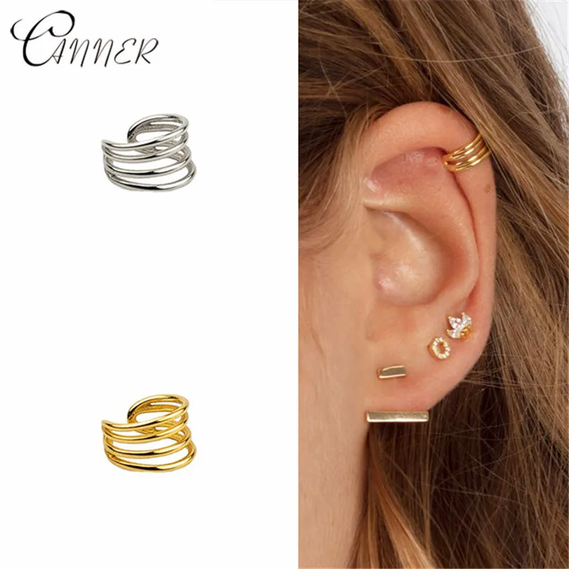 CANNER Мода 925 пробы Серебряная Ушная манжета Клипсы Серьги для женщин ушные манжеты без Имитация пирсинга серьги, Надеваемые На ушной хрящ обруч серьги