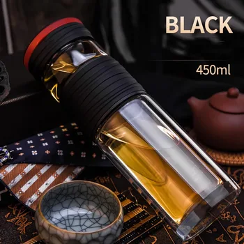 

450ml Outdoor Car Portable Bottle Double Wall Glass Water Bottle with Filter Lid Kit Drinkware Teaware Tea Water Separately Gift
