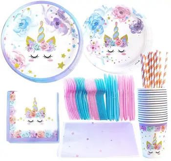 

Unicorn Tableware Kids Birthday Party Events Disposable Unicorn Plates Napkins Cups Unicorn Birthday Party Supplies