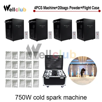 

4pcs with Case Add 20 Bag Titanium Powder Sparkular Firework Machine 750W Cold Spark Wedding Flame Fountain DMX And Remote Contr