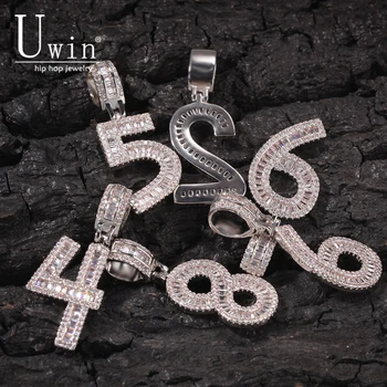 

Uwin Baguette Number Letters Initial Pendant Chain Hip Hop Jewellery Necklace Exquisite Party Gift Simple Sparkling
