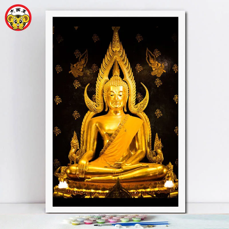 

Living Room Figure Buddha Statue Decorational Picture with Numbers Coloring Painting Pure Hand-Painted Significantly Buddha Stat