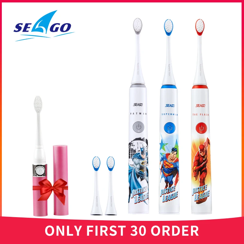 

SEAGO Sonic Electric Toothbrush Upgraded Kid Safety automatic Toothbrush USB Rechargeable with 2 pcs Replacement Brush Head SK2