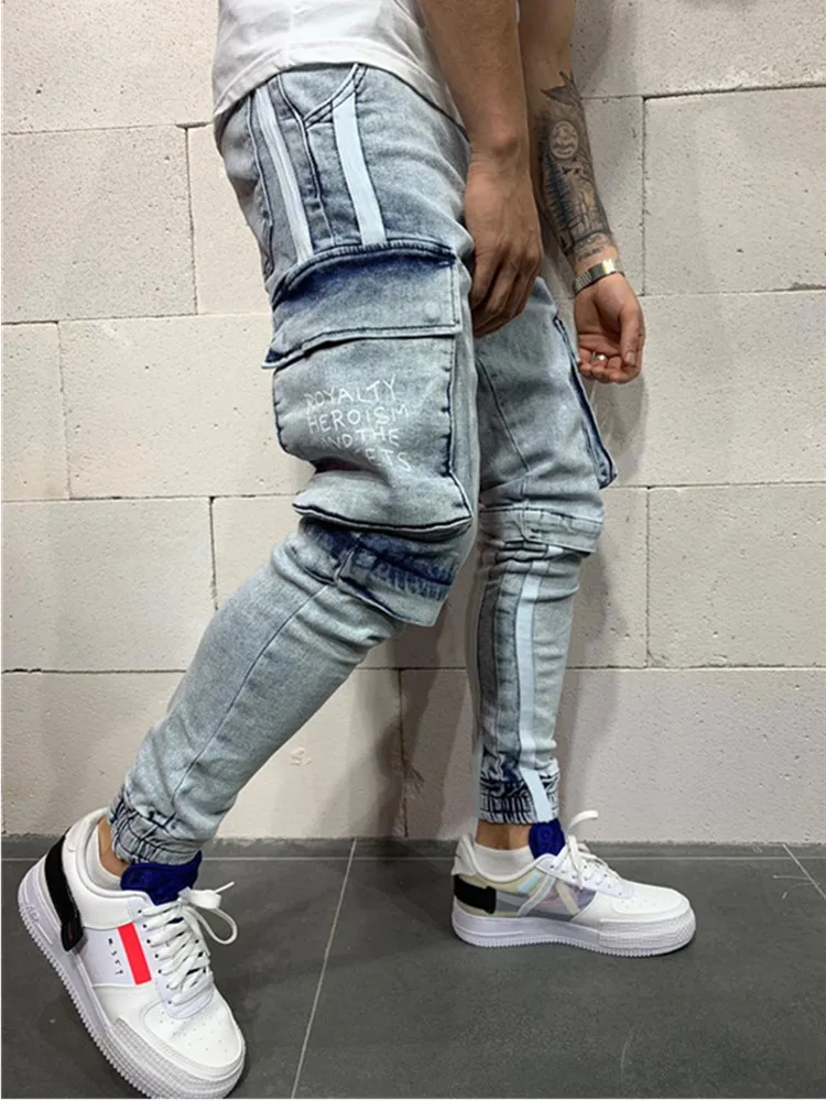 

Mens Cool Designer Brand Black Jeans Skinny Ripped Destroyed Stretch Slim Fit Hop Hop Pants With Holes For Men