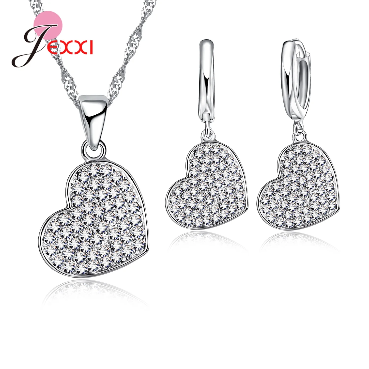 Fashion Crystal Rhinestone Necklace Earring Jewelry Sets for Women Female Charm 925 Sterling Silver Cubic Zirconia Gift Wedding