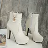 White Ankle Boots Women Platform Short Boots Shoes Fashion Buckle High Heels Yellow Autumn Winter Women's Ankle Boots Large Size ► Photo 3/6