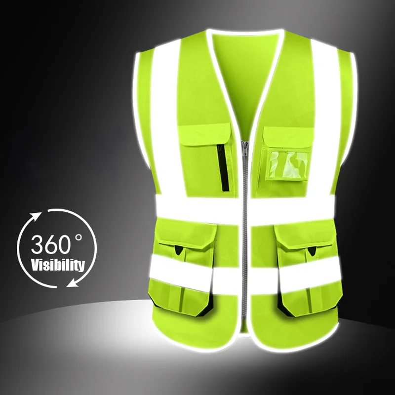 

SFVest Men's cargo work vest multi pockets golden safety vest reflective waistcoat workwear ogo printing free shipping