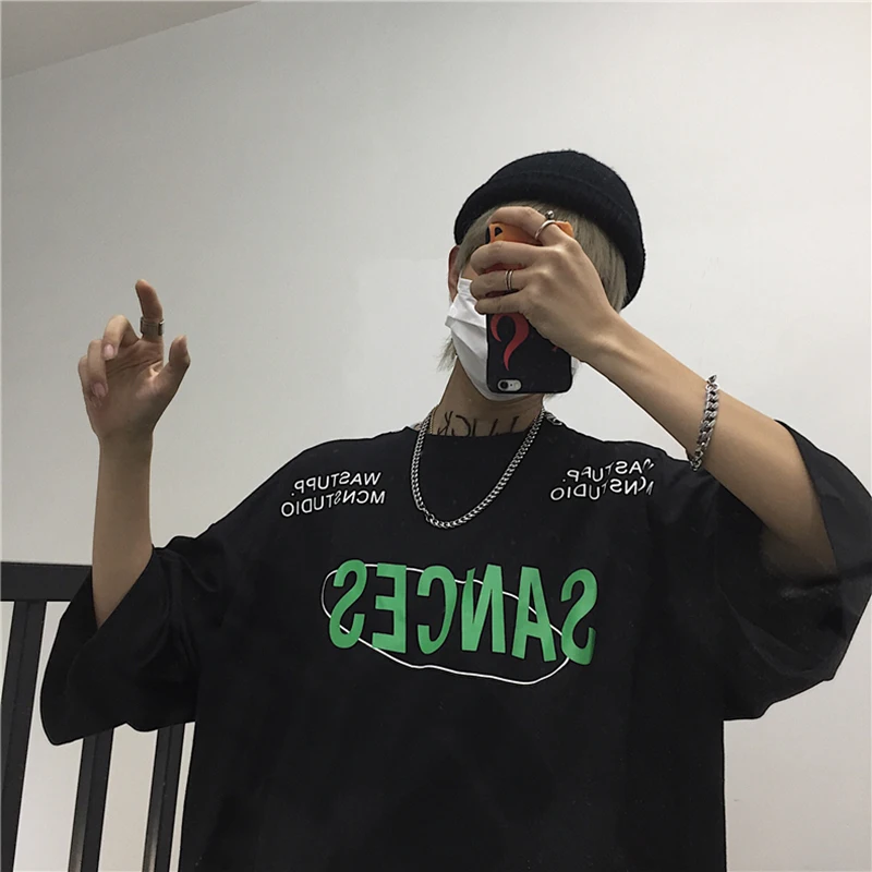 

Summer hipster minimalist letter print T-shirts 2020 teen hip hop Pullovers clothes Oversized All-match man Short sleeve top