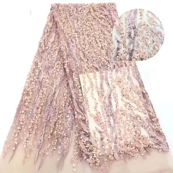 

High Class African Lace Fabric French Sequins Net Lace High Quality Pink God African Lace Fabric Latest French Sequins Fabric