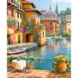 Cityscape DIY Painting Kit on Framed Canvas - Adult Hand-Painted Oil Picture - 60x75cm diy frame (1529)