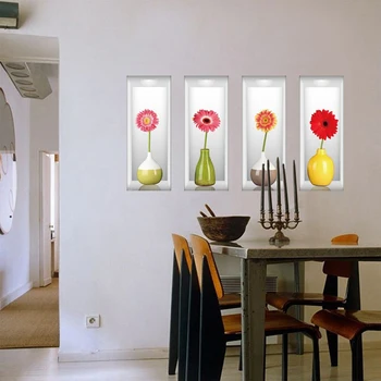 

4PCS Art Magic 3D Colorful Vases Murals Wall Decorations Removable Wall Sticker Decals for Living Room Bedroom Sofa Home Decor