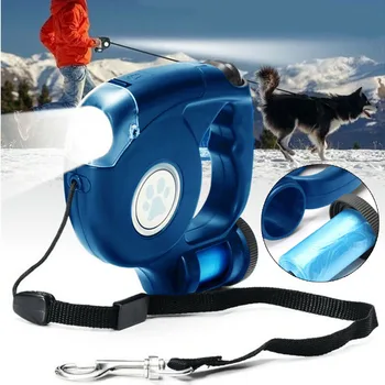 

4.5M LED Flashlight Extendable lead Retractable Pet Dog Leash Lead Small Dog Collar With Garbage Bag Durable Nylon Dog Leash